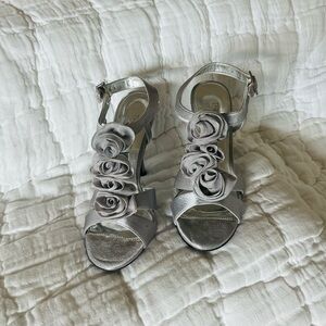Chic Silver Floral Women's Heels
